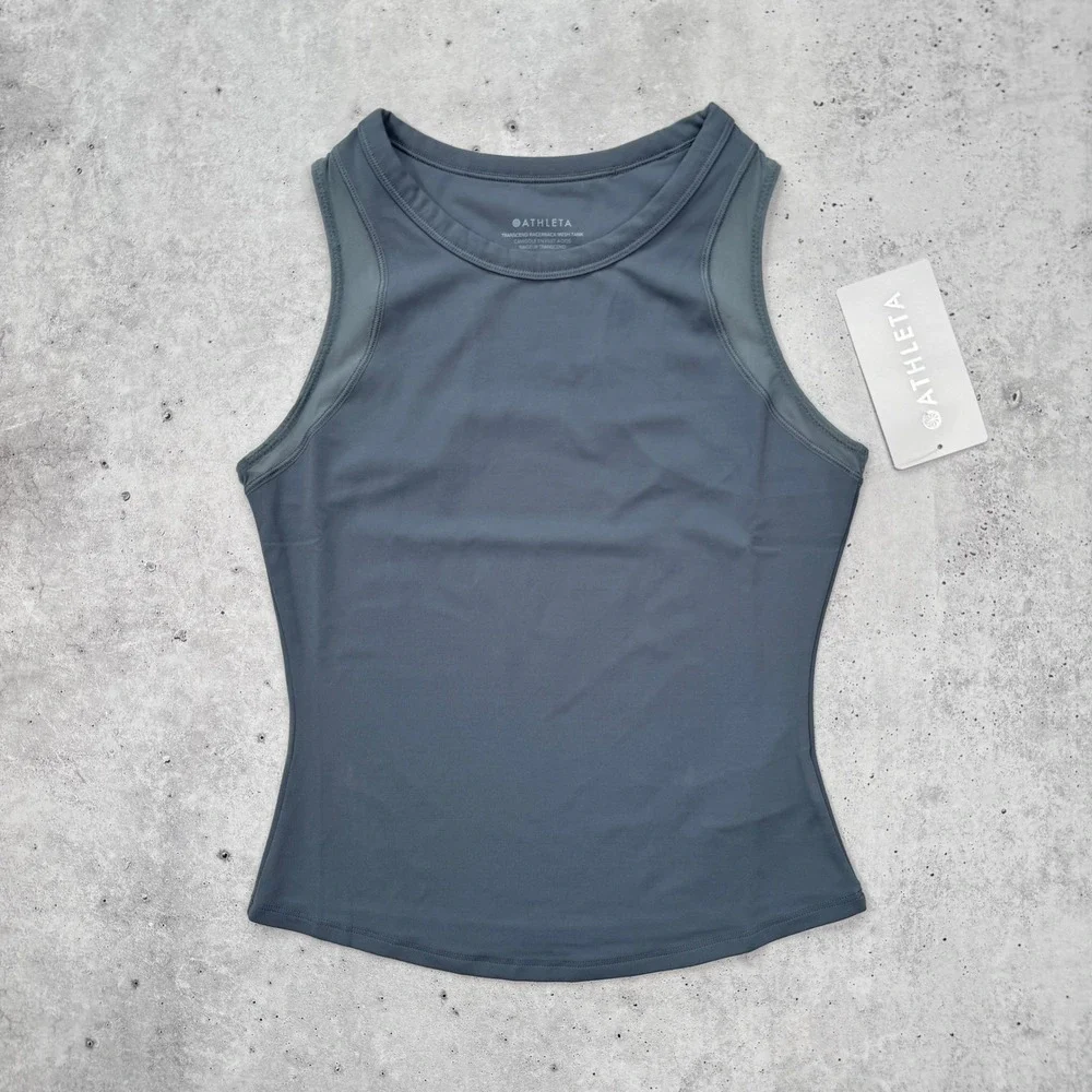 Athleta Transcend Racerback‎ Mesh Tank Slate Blue XS Yoga Workout